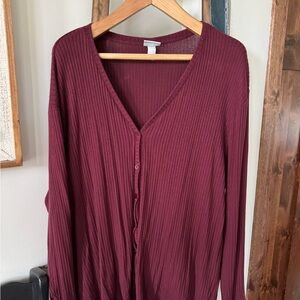 Ava & Viv Burgundy Ribbed Knit Cardigan Sz 3X